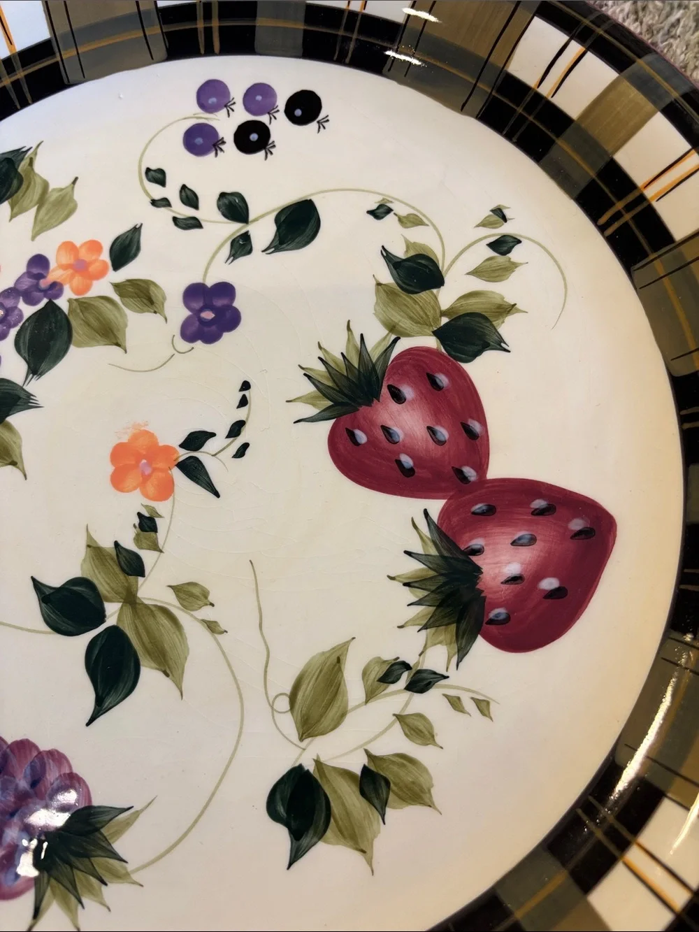 Strawberry Plaid Floral Serve Plate by Oneida NWT 12”x12”x1.50”